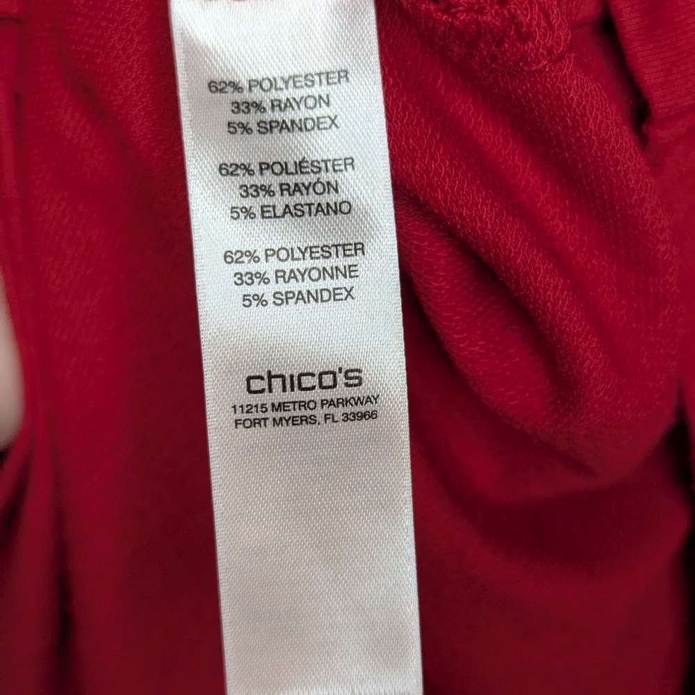 Weekends by Chicos Tunic Top 0/Small Red Cowl Neck Long Sleeve Asymmetrical Hem - Picture 9 of 12